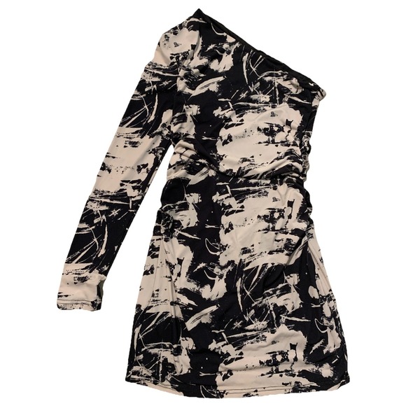 Zara mini dress printed asymmetric black white Size M - Picture 5 of 7